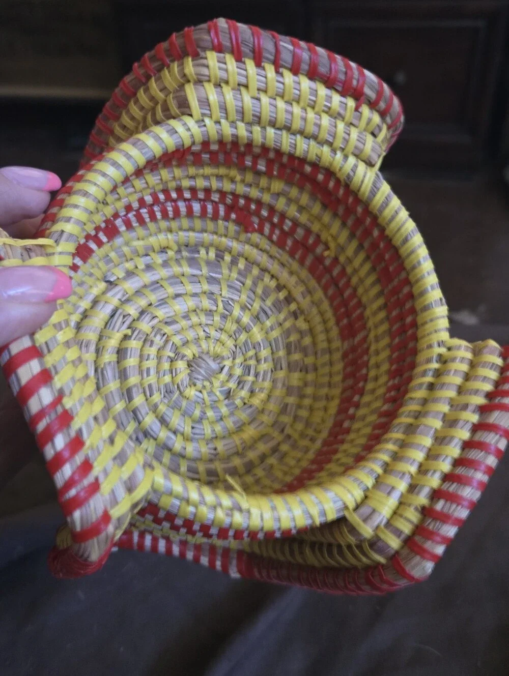 Handwoven Red and Yellow VINTAGE Bowl